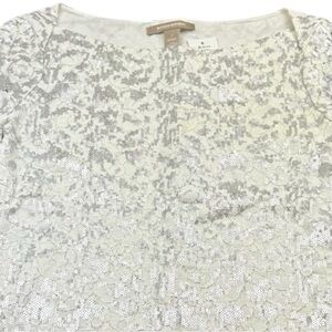 Banana Republic Women‎ 2 Ivory Lace Sequin Lined Top 3/4 Sleeve Zip NWT